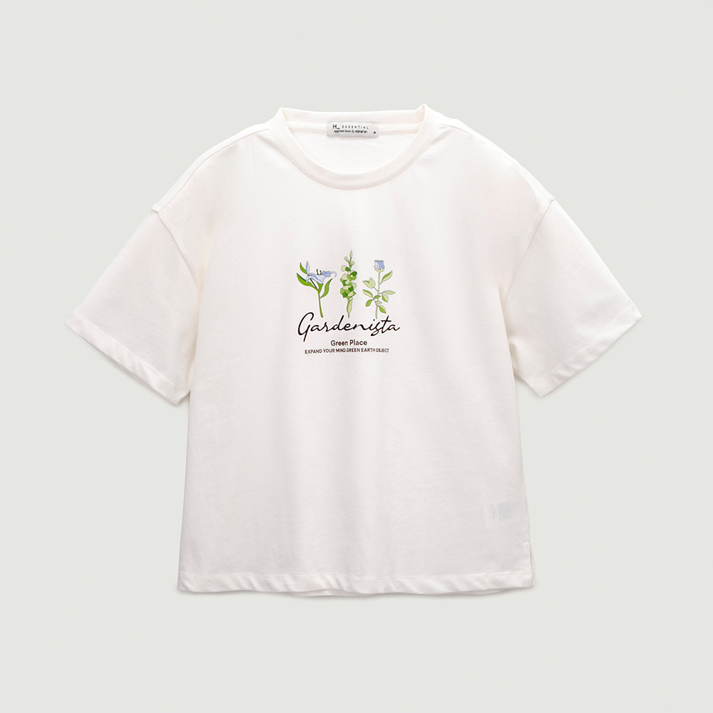 [여성] 가드닝 오브젝트 세미크롭 티셔츠_003(10420-131-498-05), 캐주얼브랜드 행텐/행텐틴즈